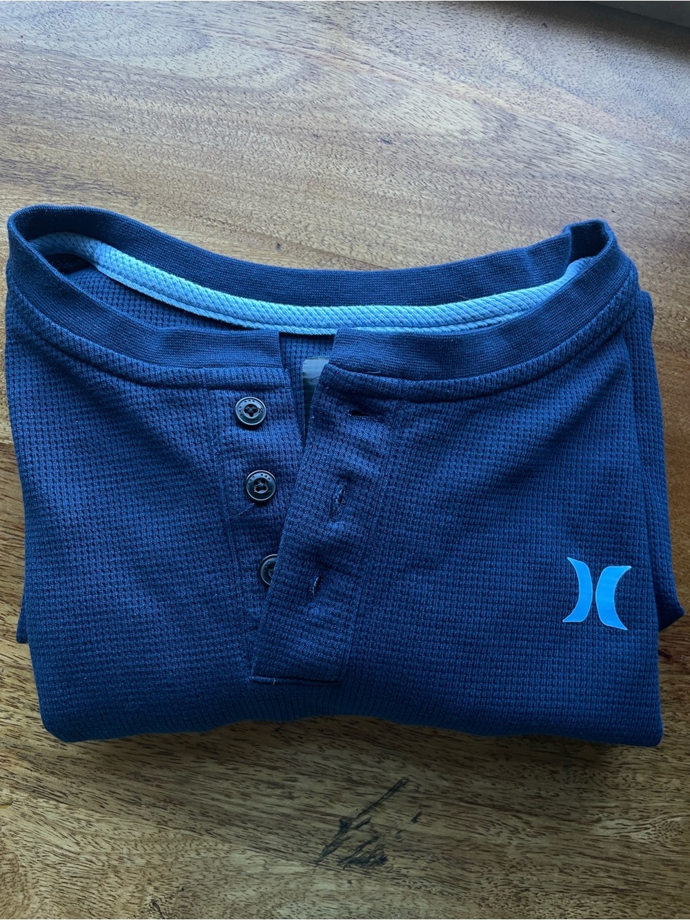 Hurley Blue Waffle Knit Henley Top Mens Small or Boys XL - Picture 4 of 4